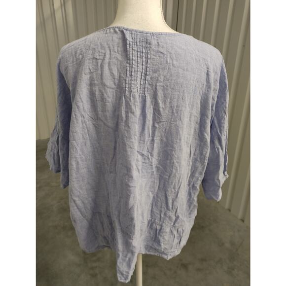 PureJill 100% Linen Top Blouse Blue White Blend Flowy Loose Fit XL - Picture 3 of 4